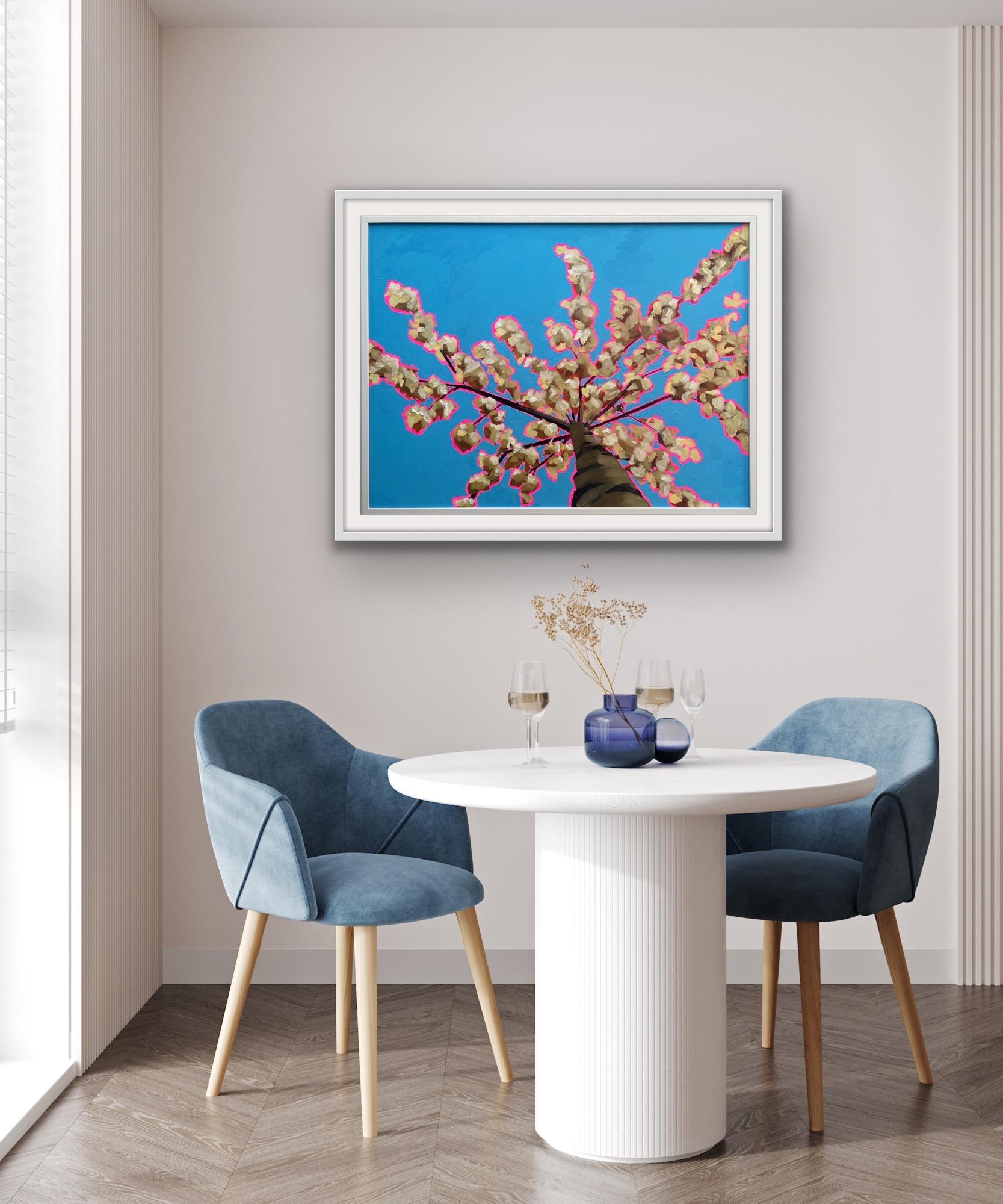 Looking Up Through White Blossom to Calm, Tree Painting, Landscape Pop Art For Sale 4
