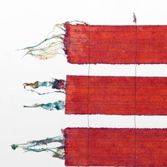 Days Spring Red, collage astratto a tecnica mista su carta di Emily Fuller