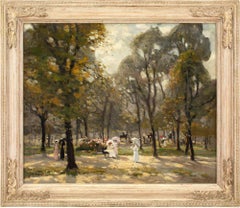 Antique Emily Gladys Court ROI, Promenading In Hyde Park, Oil Painting 