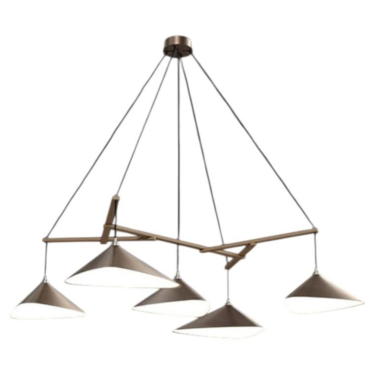 Emily Group of Five Chandelier in Steel with Dark Bronze Finish by MOSS Objects For Sale