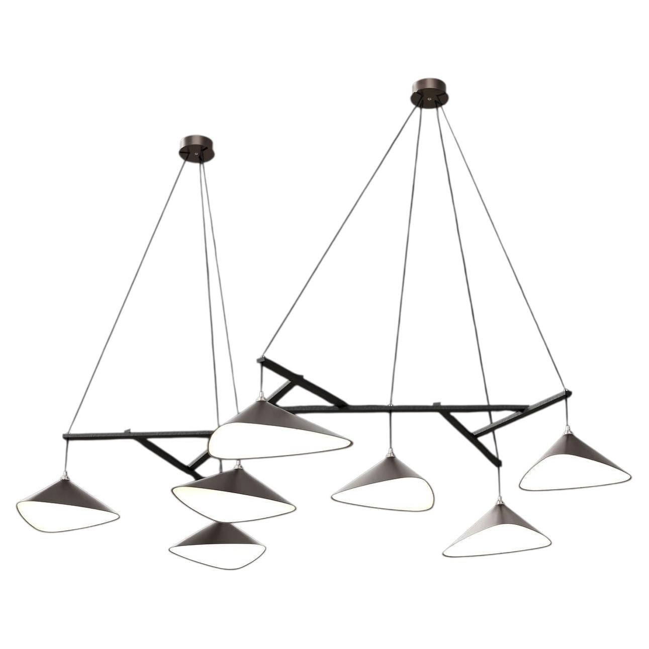 Emily Group of Seven Chandelier in Steel with Dark Bronze Finish by MOSS Objects For Sale