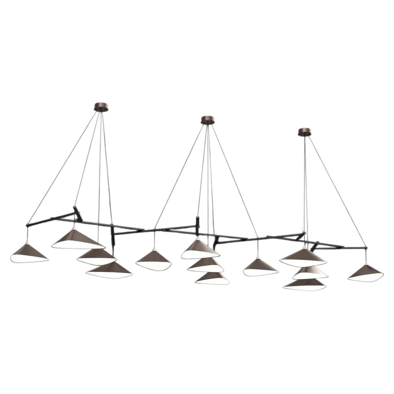 Emily Group of Thirteen Chandelier in Steel with Bronze Finish by MOSS Objects For Sale