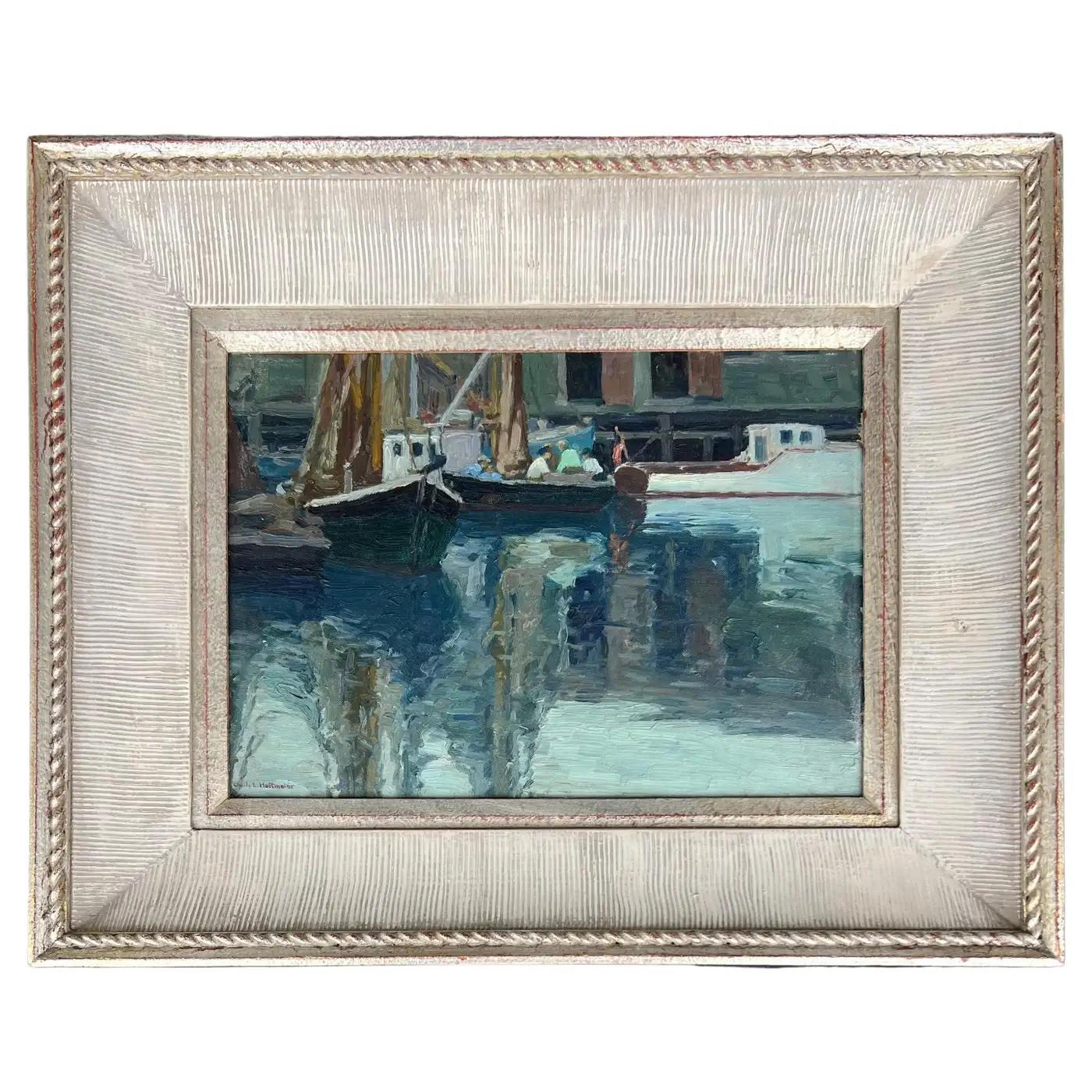 Réflexions sur le port - Impressionnisme américain Painting par Emily Hoffmeier