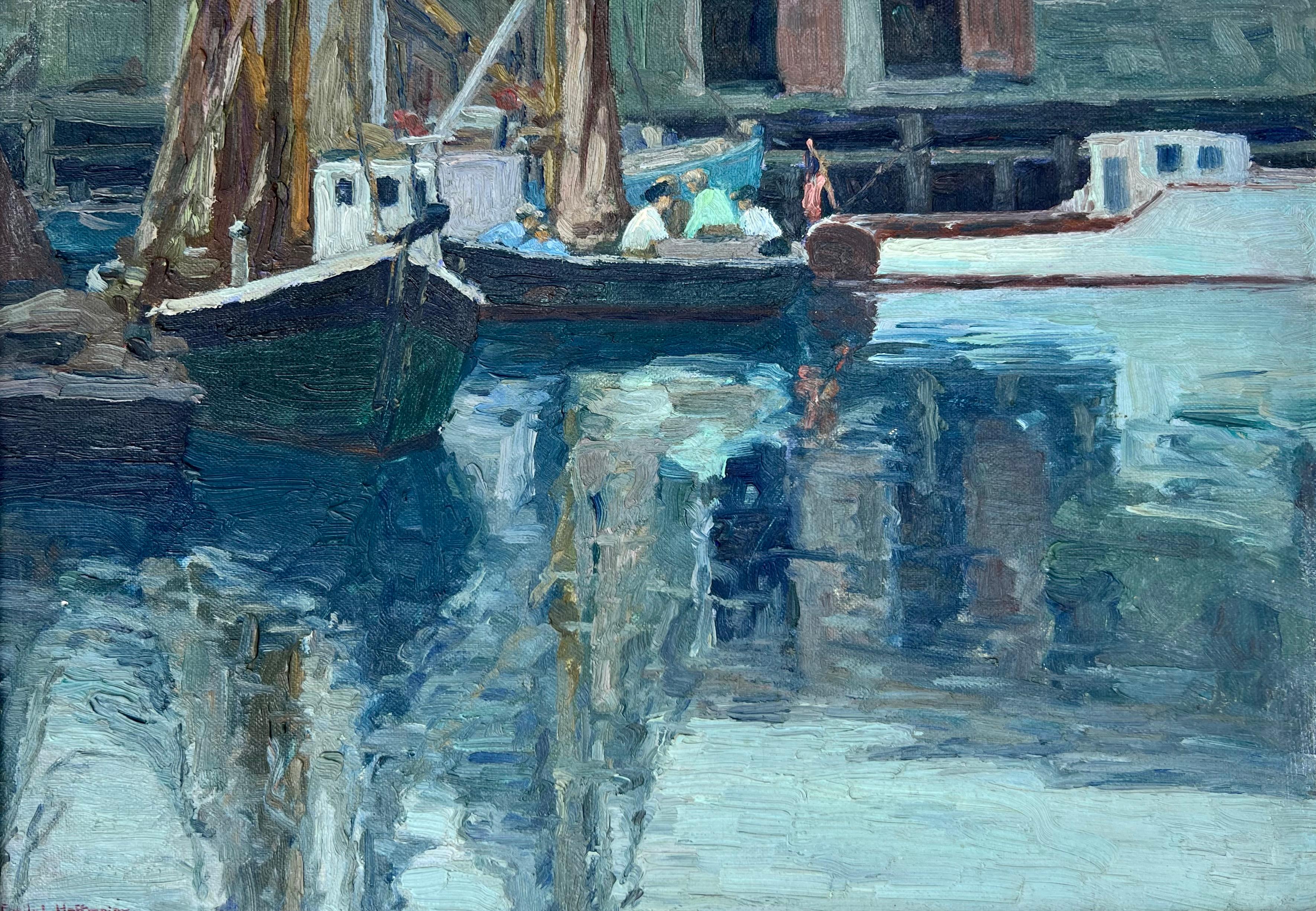 Landscape Painting Emily Hoffmeier - Réflexions sur le port