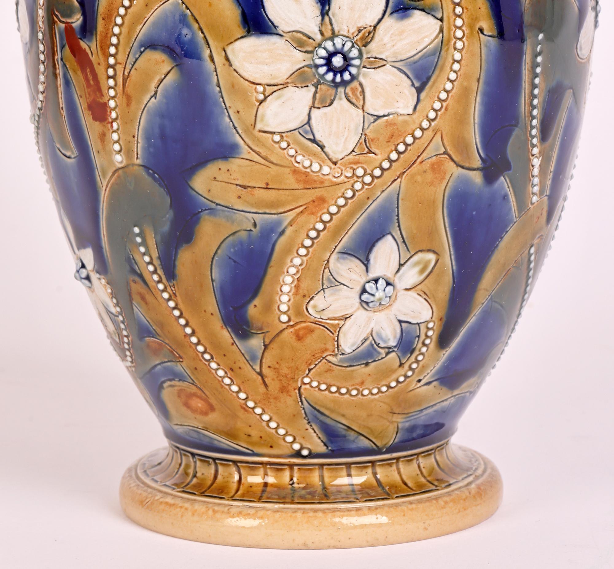 English Emily J Edwards Rare & Important Doulton Lambeth Floral Design Vase