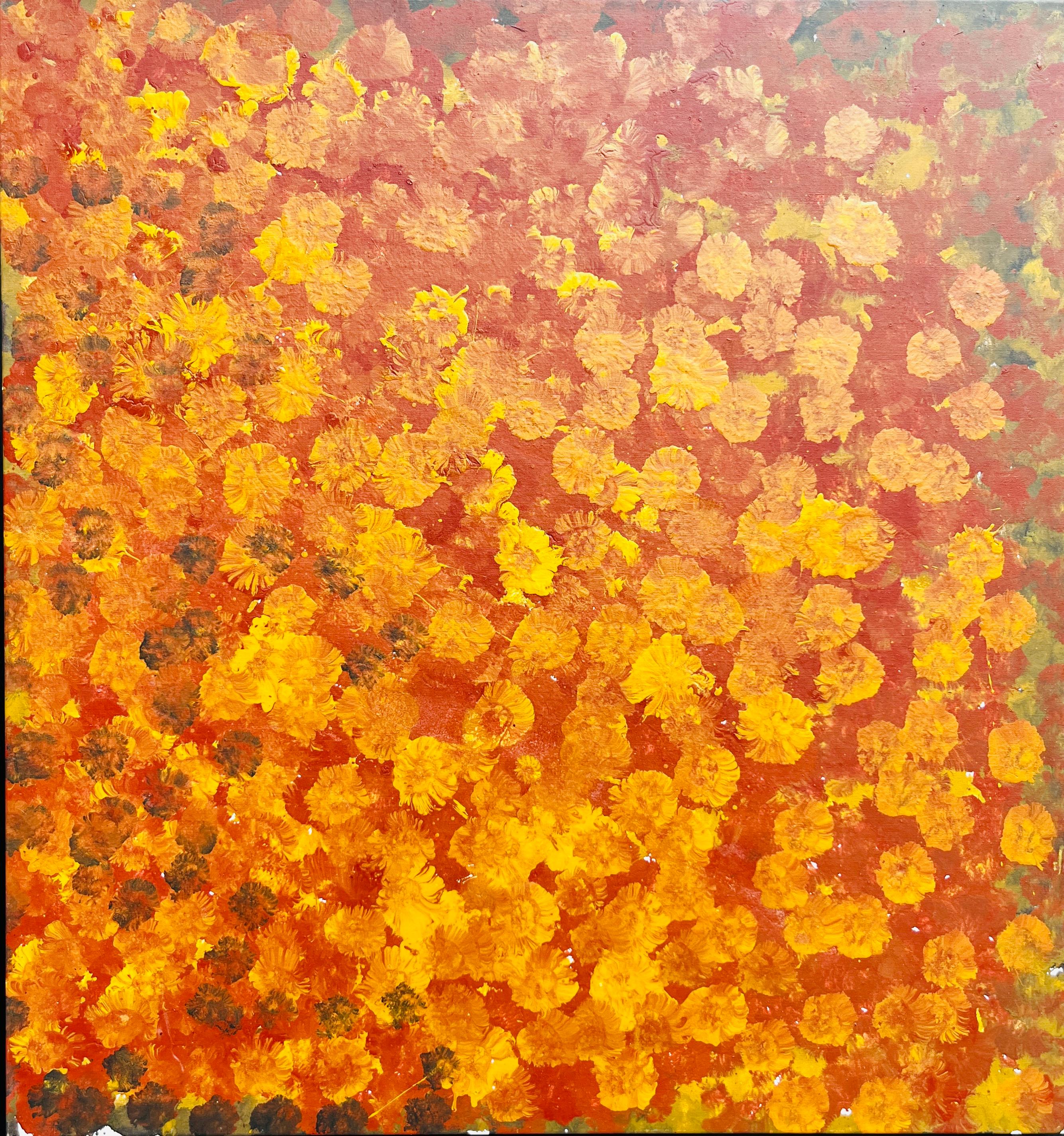 My Country - 1995 - Orange Abstract Painting by Emily Kame Kngwarreye