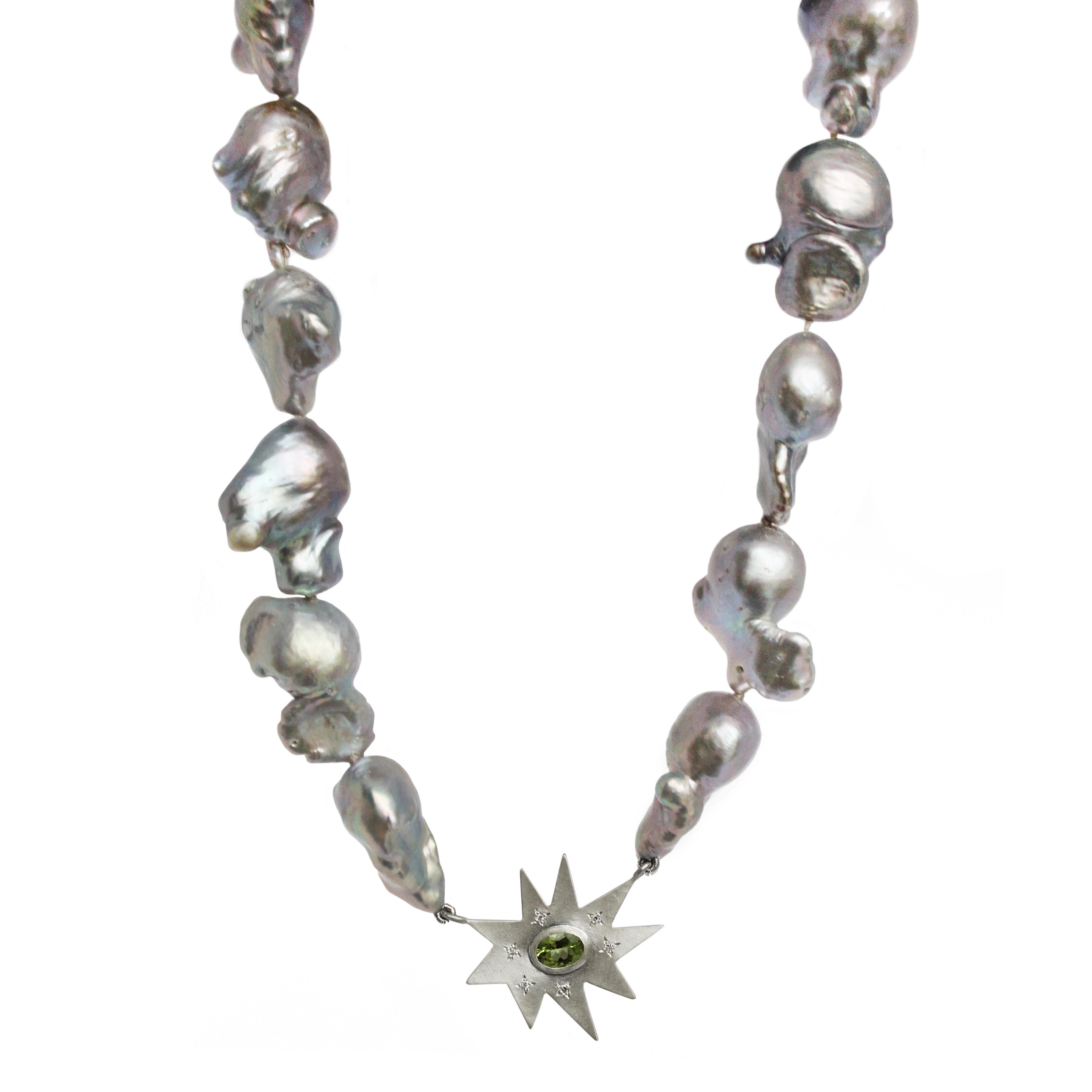 Emily Kuvin Baroque Pearl Necklace with Diamonds, Blue Topaz In New Condition In New York, NY