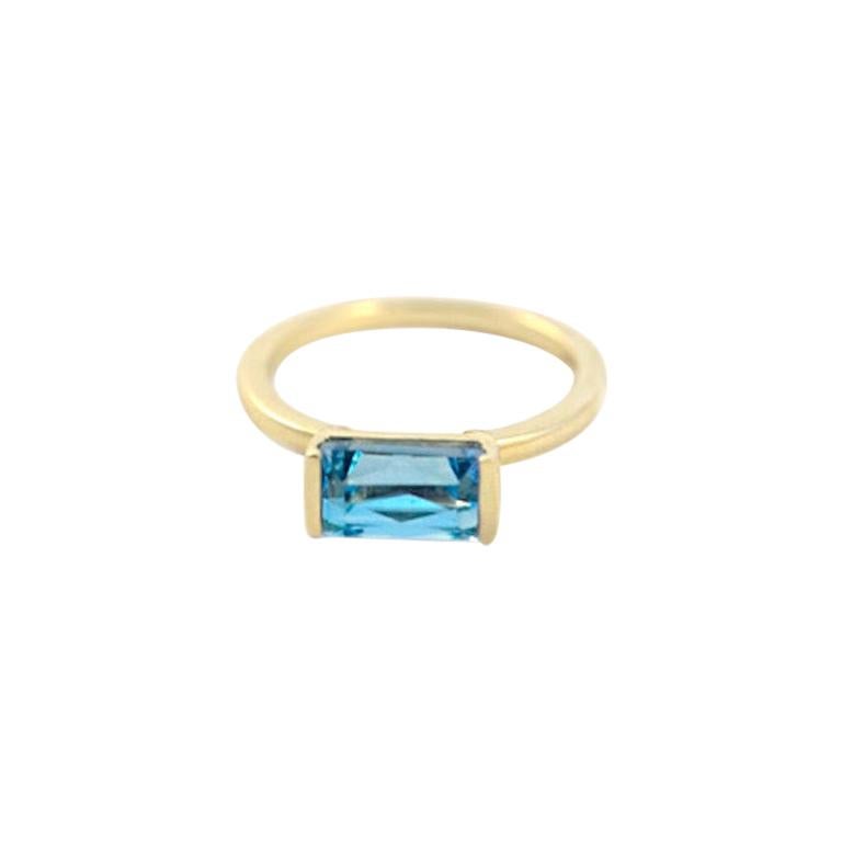 Emily Kuvin Blue Topaz and 14 Karat Yellow Gold Ring For Sale