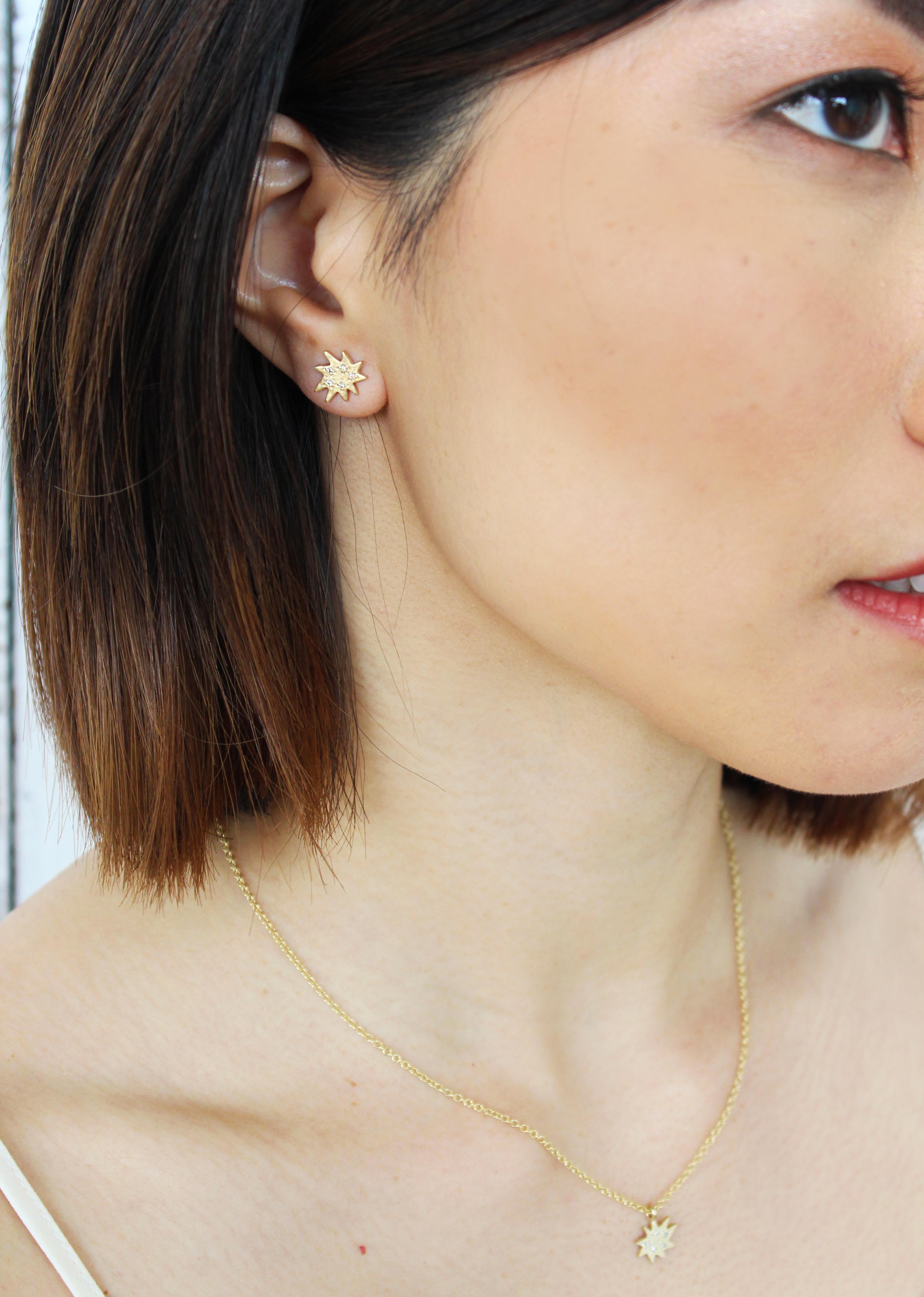 Contemporary Emily Kuvin Gold and Blue Topaz Organic Star Shape Mini Stella Stud Earrings