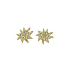 Emily Kuvin Gold and Blue Topaz Organic Star Shape Mini Stella Stud Earrings
