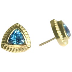 Emily Kuvin Gold and Blue Topaz Trillion Stud Earrings