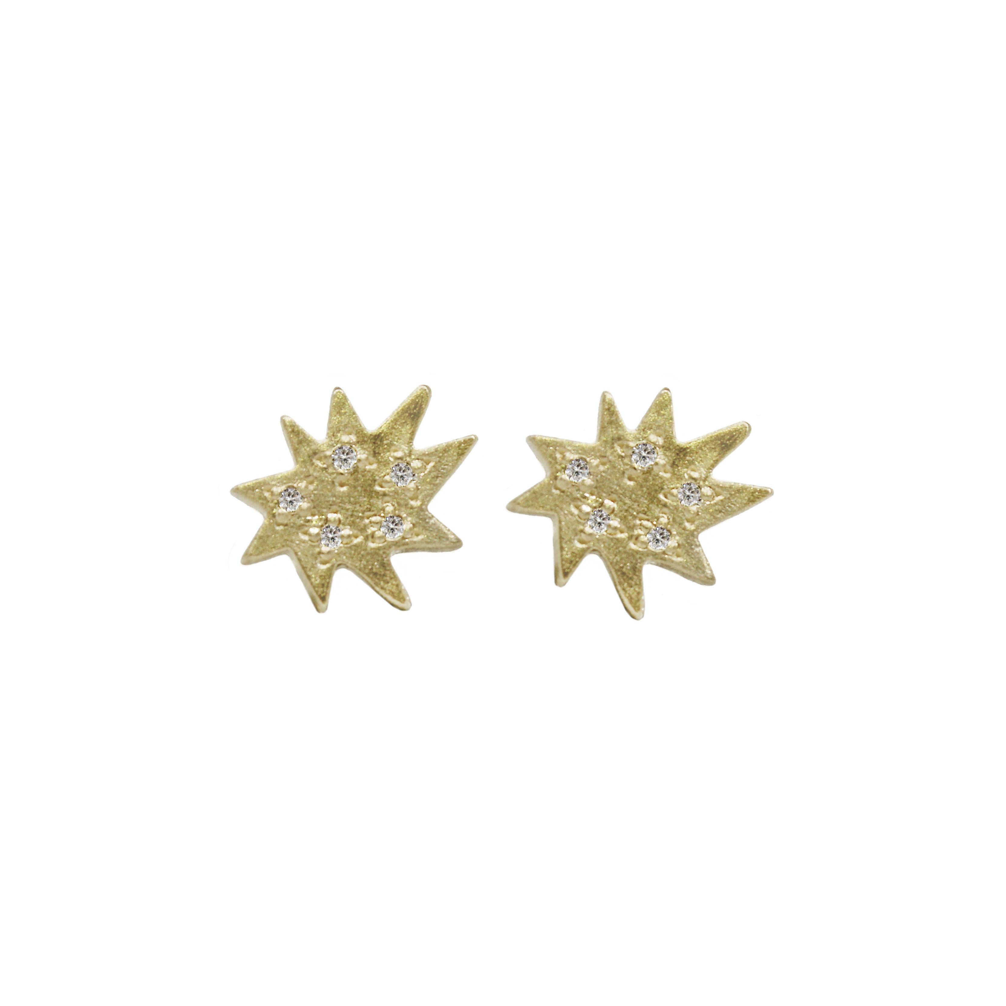 Emily Kuvin Gold and Diamond Organic Star Shape Mini Stella Stud Earrings