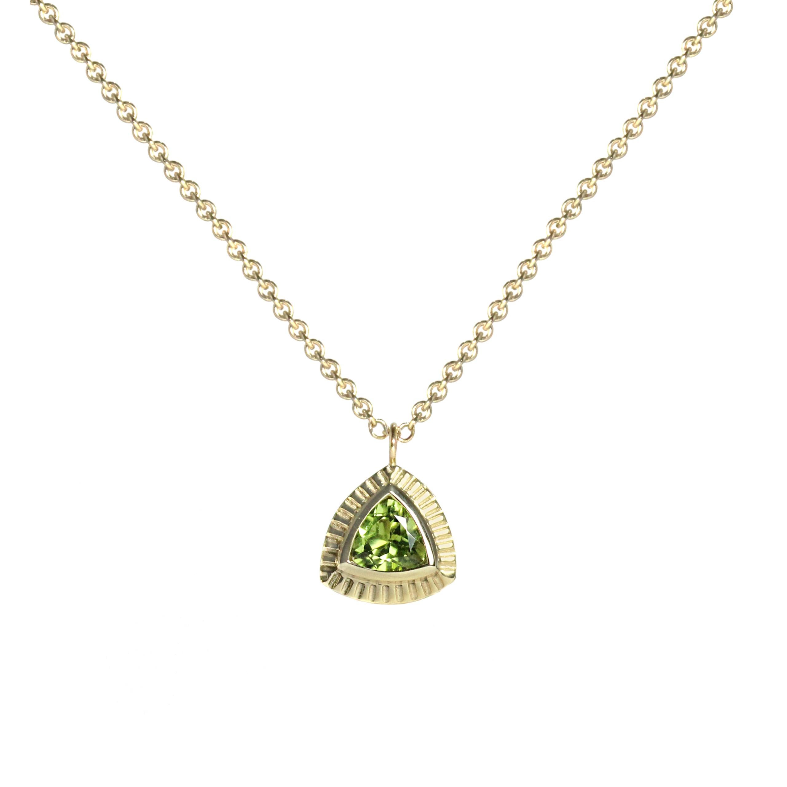 Contemporary Emily Kuvin Gold and Green Tourmaline Trillion Necklace
