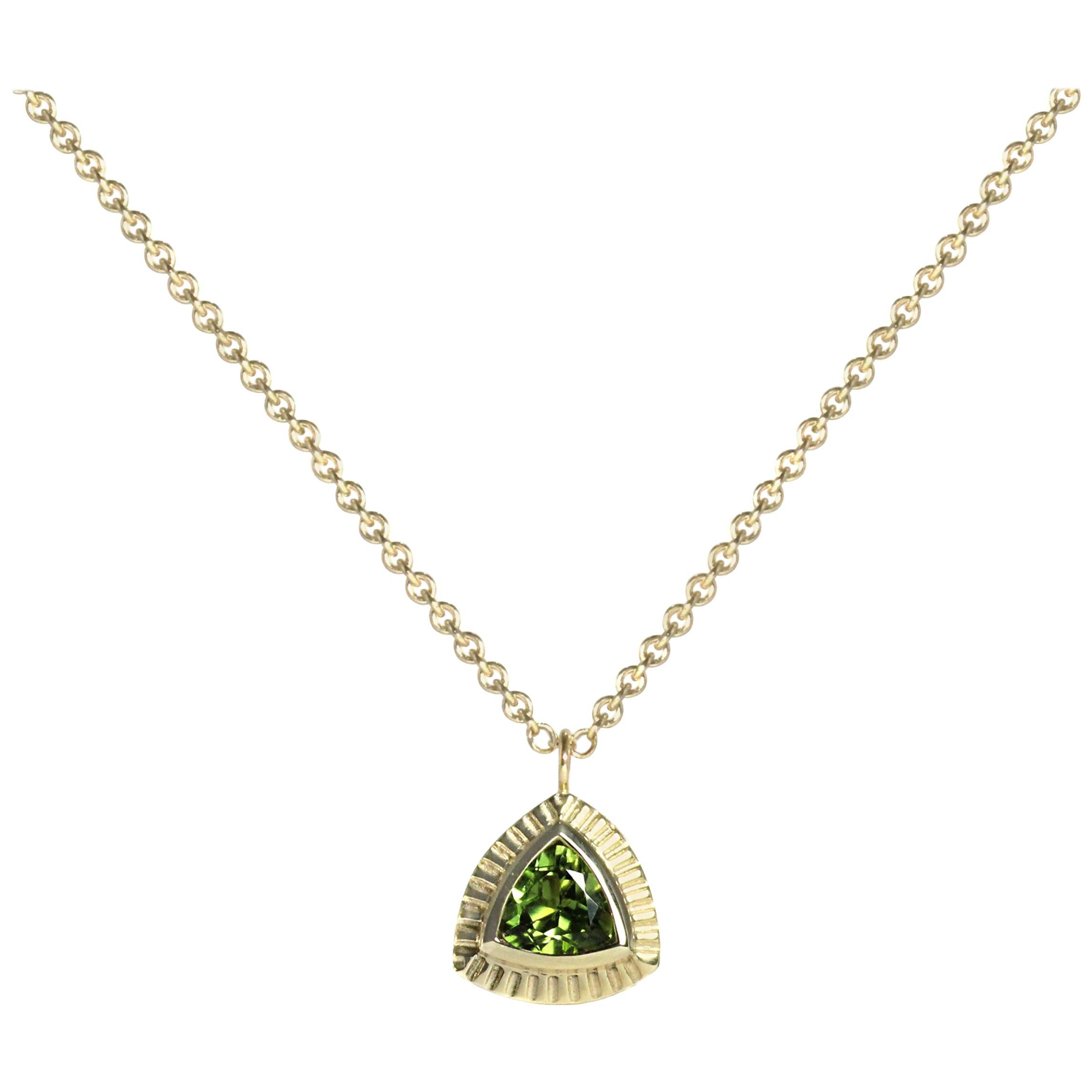Emily Kuvin Gold and Green Tourmaline Trillion Necklace