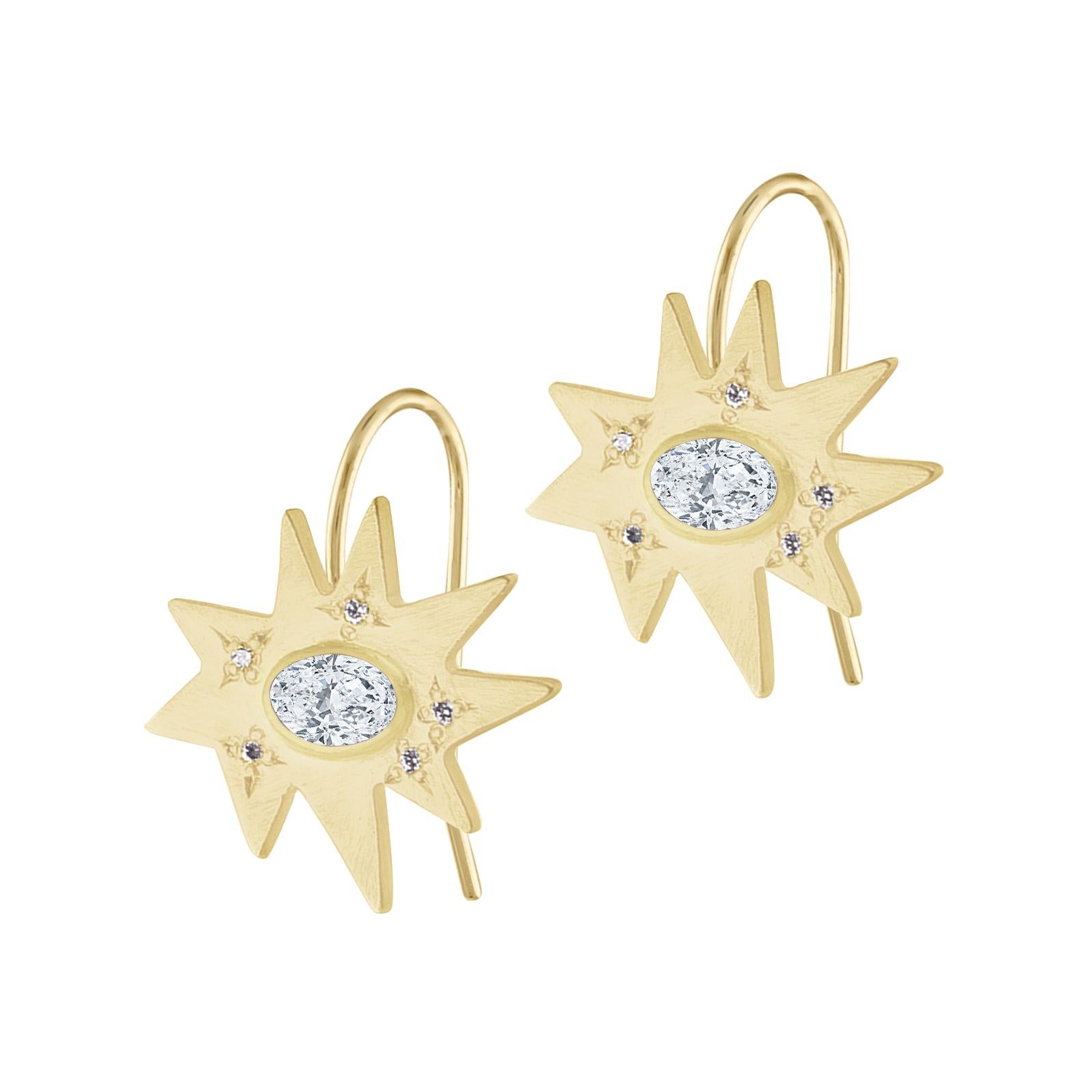 The perfect drop for any occasion. Our iconic matte gold organic shape Stellina star is affixed to a fixed French wire for an elegant look.  Featuring our signature diamond dusting and stunning diamond centers, these earrings are full of