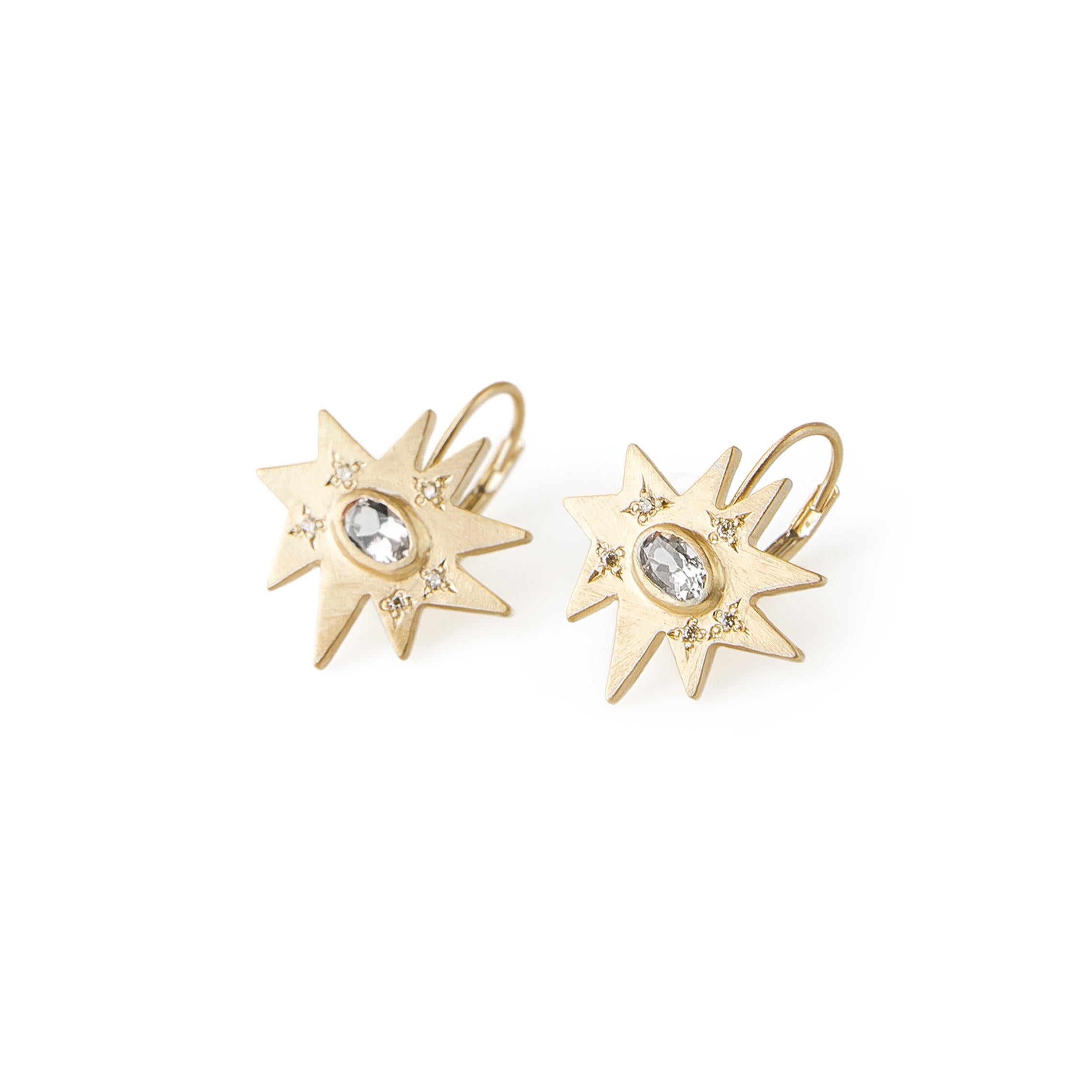 Emily Kuvin, boucles d'oreilles organiques en or et diamants demi-carats sur fils français fixes