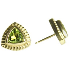 Emily Kuvin Gold and Peridot Trillion Stud Earrings
