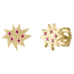 Emily Kuvin Gold and Ruby Mini Stella Stud Earrings