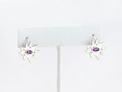 Emily Kuvin Silver, Diamond and Amethyst Star Drop Lever Back Earrings