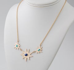 Emily Kuvin Gold, Diamond, Lapis and Turquoise Statement Necklace