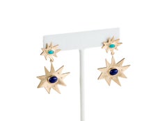 Emily Kuvin Gold Double Statement Earrings with Lapis, Turquoise and Diamonds