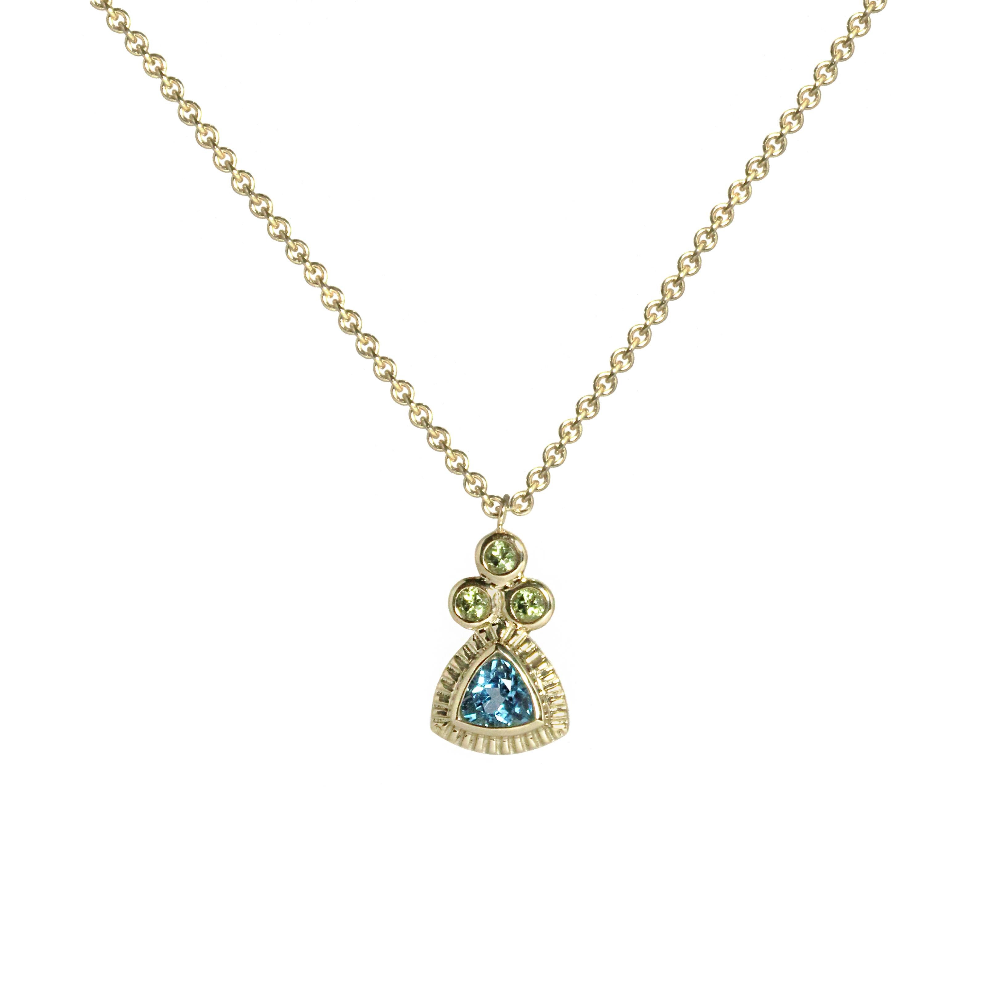 Emily Kuvin Gold Necklace with Peridot and Topaz For Sale