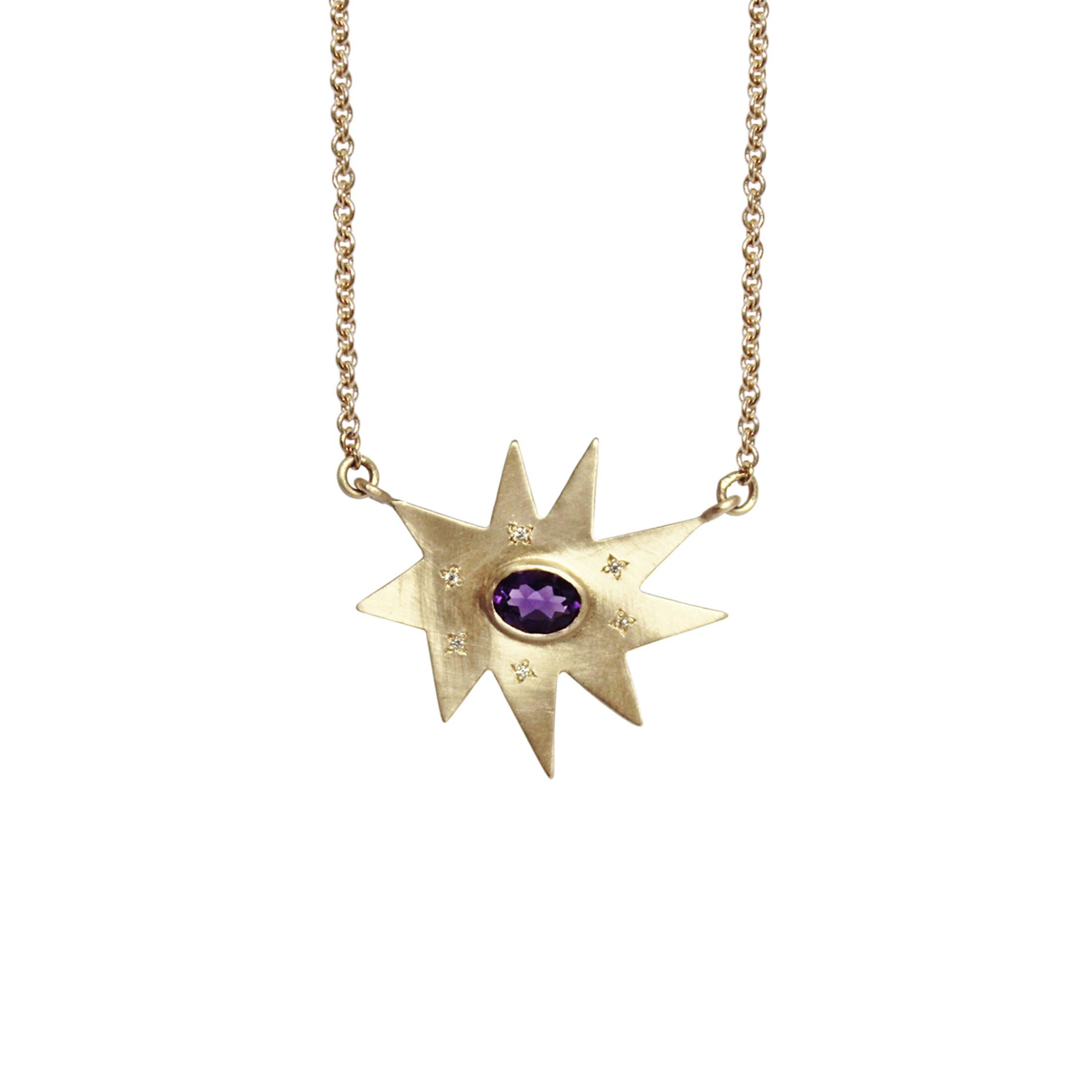 Emily Kuvin Gold Organic Star Pendant Necklace, Amethyst and Diamonds