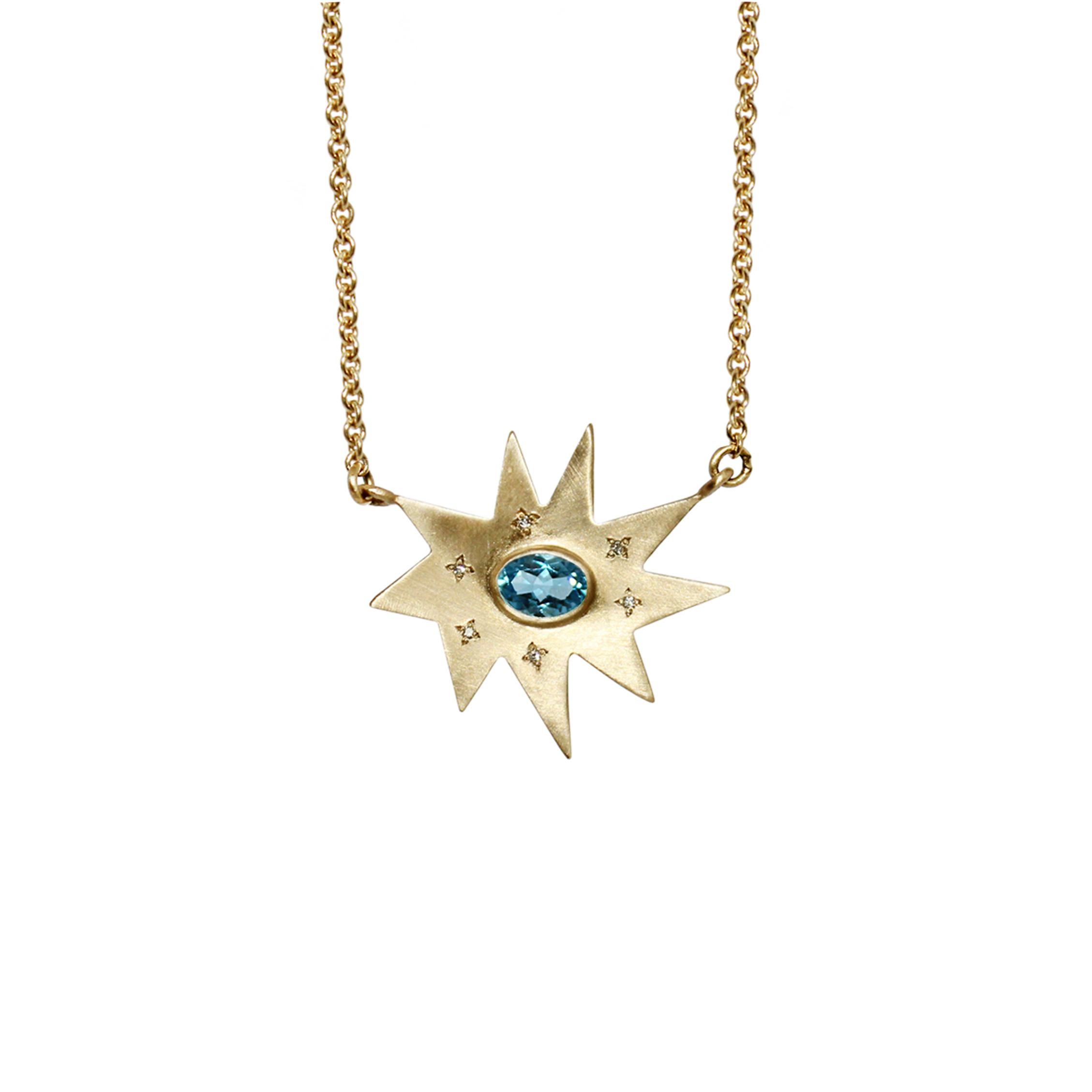Emily Kuvin Gold Necklace with Blue Topaz and Diamonds