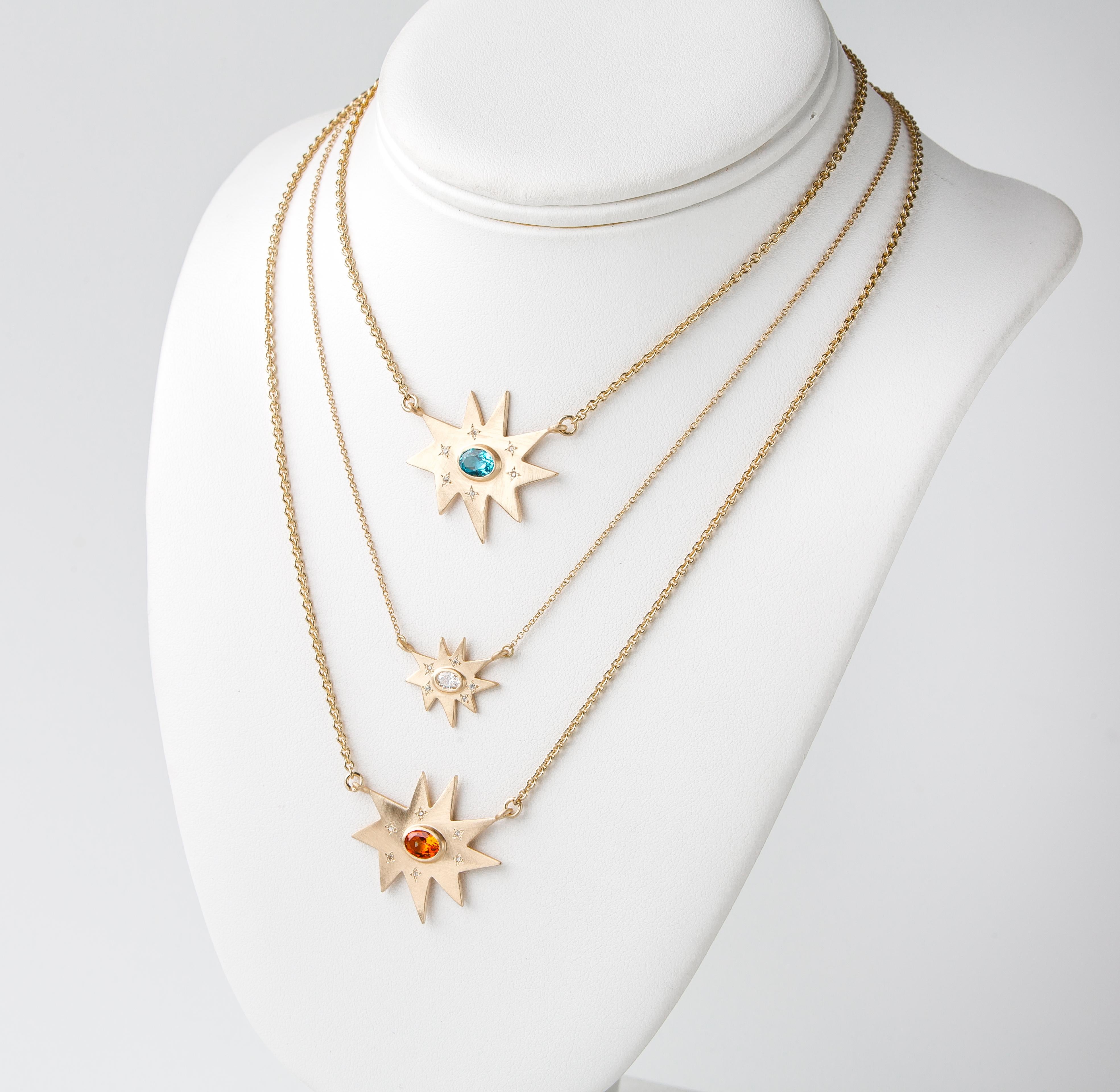 Contemporary Emily Kuvin Gold Necklace with Poppy Passion Topaz and Diamonds