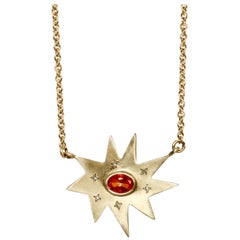 Emily Kuvin Gold Necklace with Poppy Passion Topaz and Diamonds