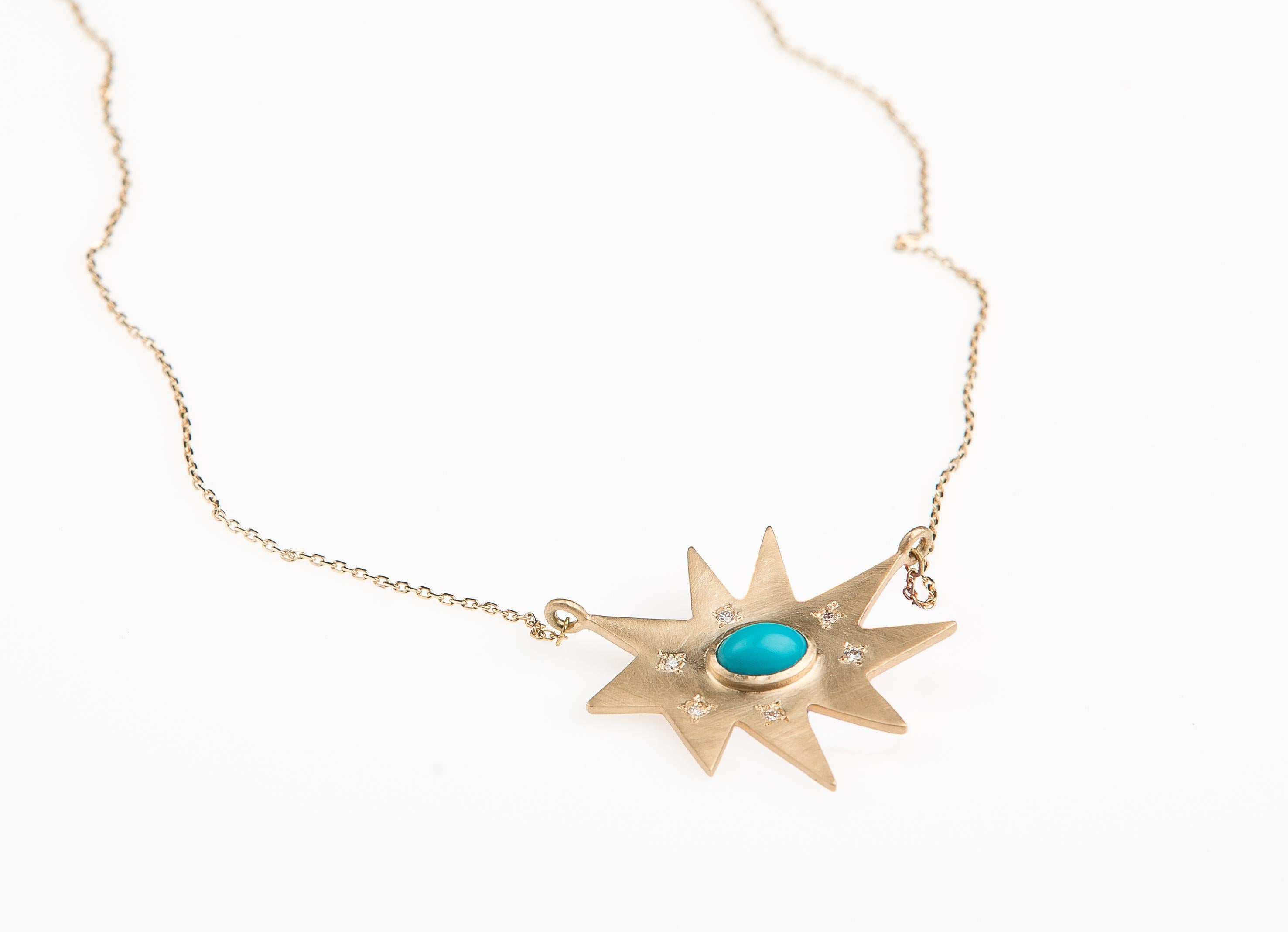 Emily Kuvin Gold Organic Star Pendant Necklace with Turquoise and Diamonds 3