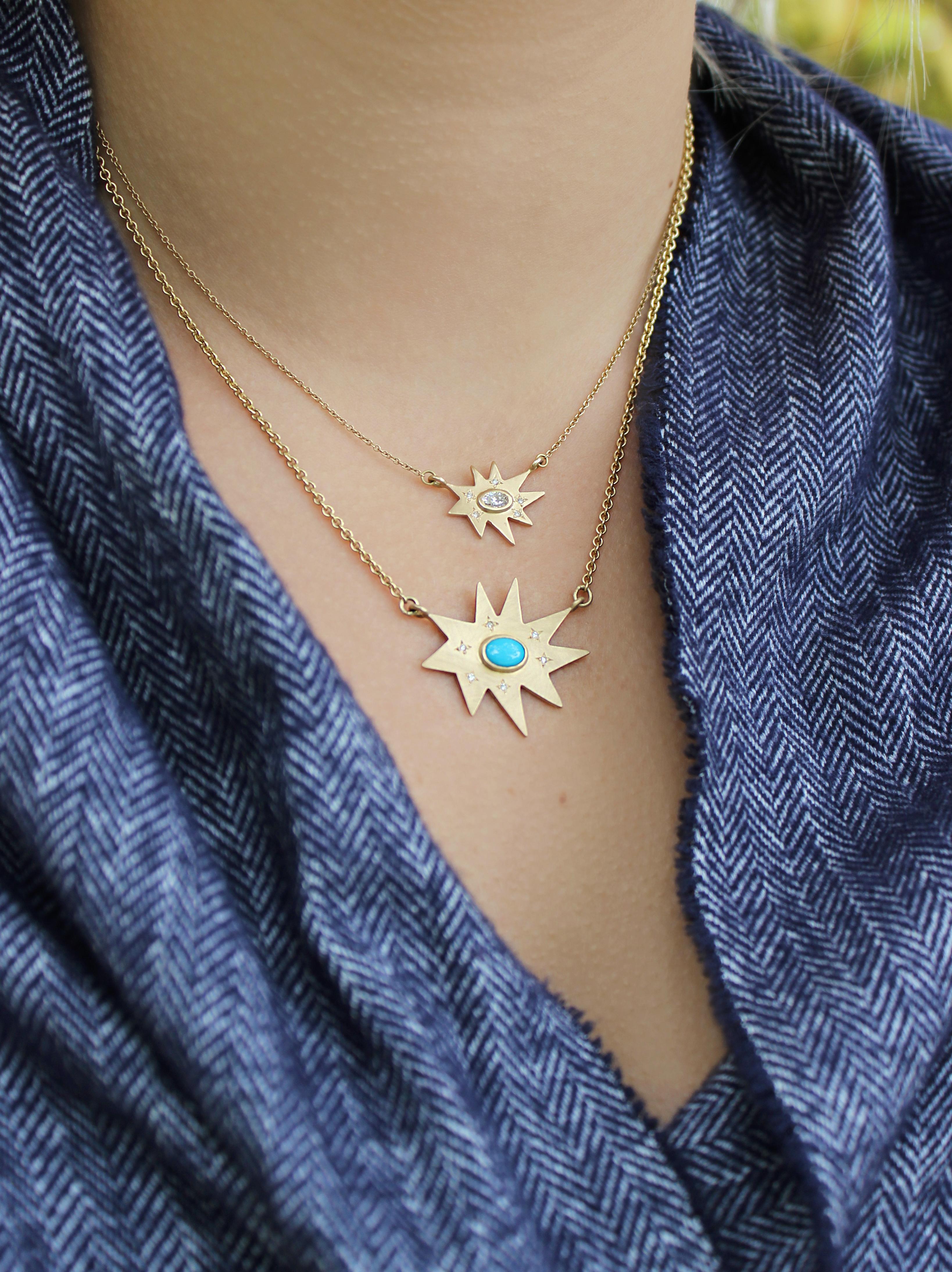 Contemporary Emily Kuvin Gold Organic Star Pendant Necklace with Turquoise and Diamonds