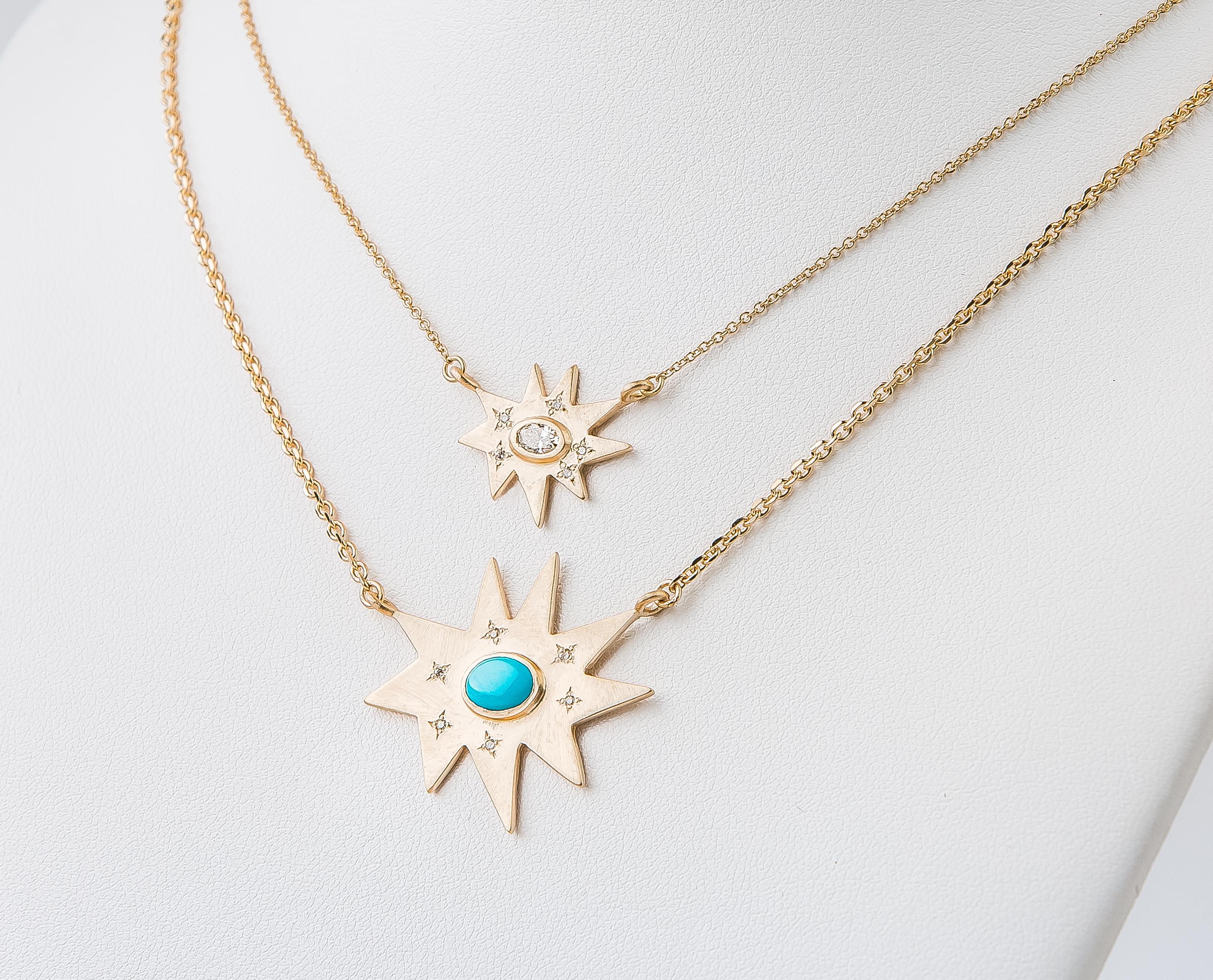 Emily Kuvin Gold Organic Star Pendant Necklace with Turquoise and Diamonds In New Condition In New York, NY
