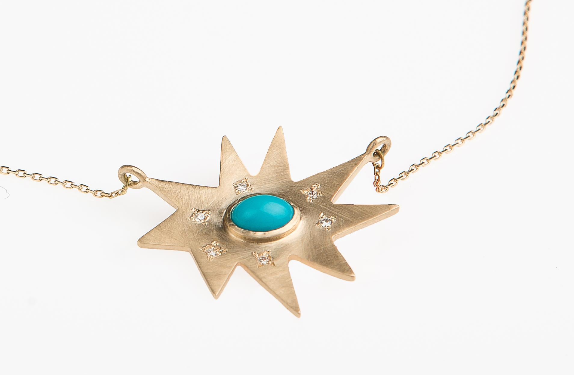 Women's Emily Kuvin Gold Organic Star Pendant Necklace with Turquoise and Diamonds