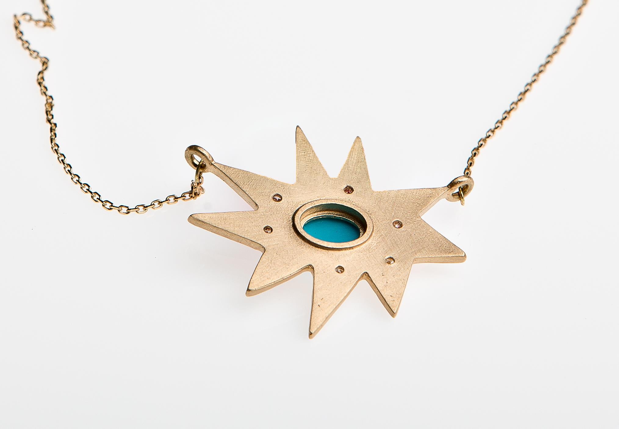 Emily Kuvin Gold Organic Star Pendant Necklace with Turquoise and Diamonds 1