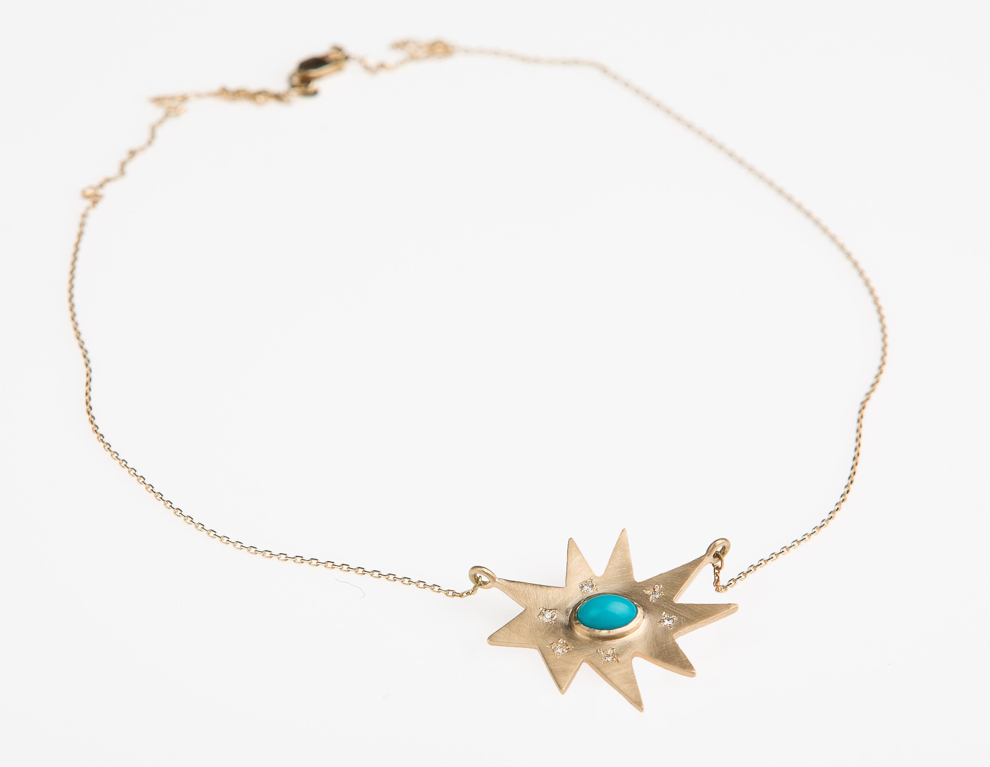 Emily Kuvin Gold Organic Star Pendant Necklace with Turquoise and Diamonds 2