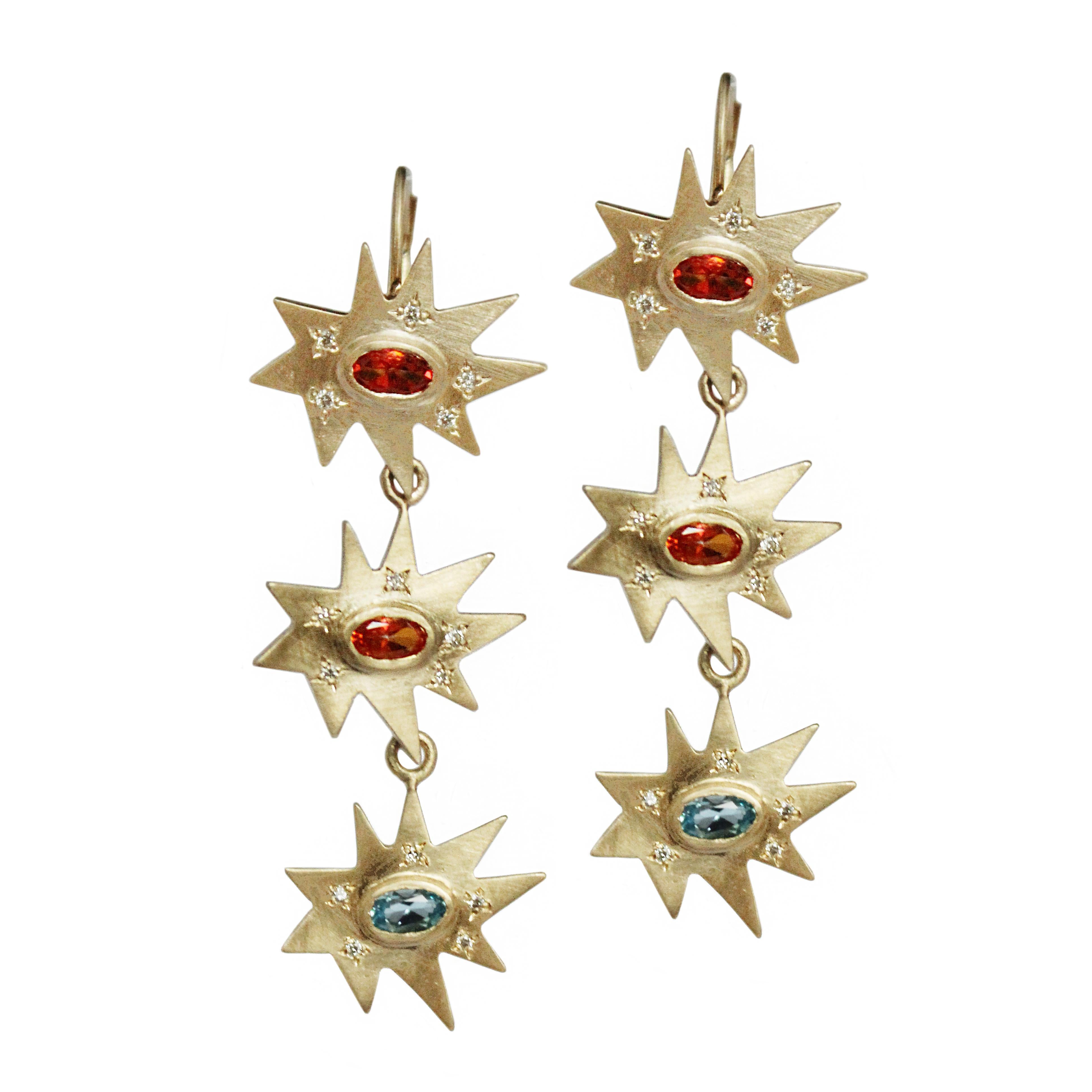 Emily Kuvin Gold, Topaz and Diamond Triple Star Earrings