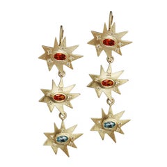 Emily Kuvin Gold, Topaz and Diamond Triple Star Earrings