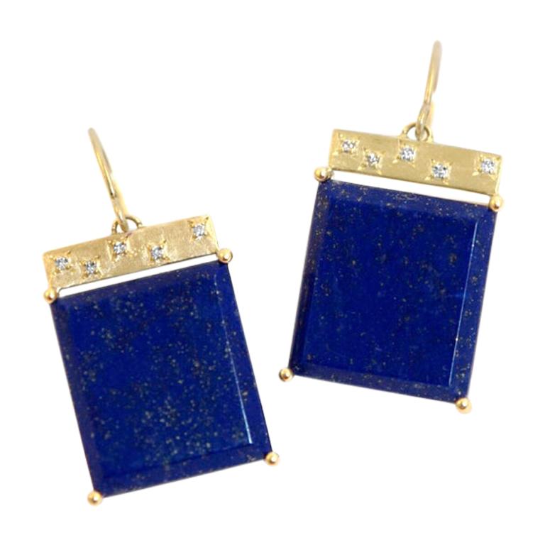 Emily Kuvin Lapis, Diamond and Gold Tile Earrings