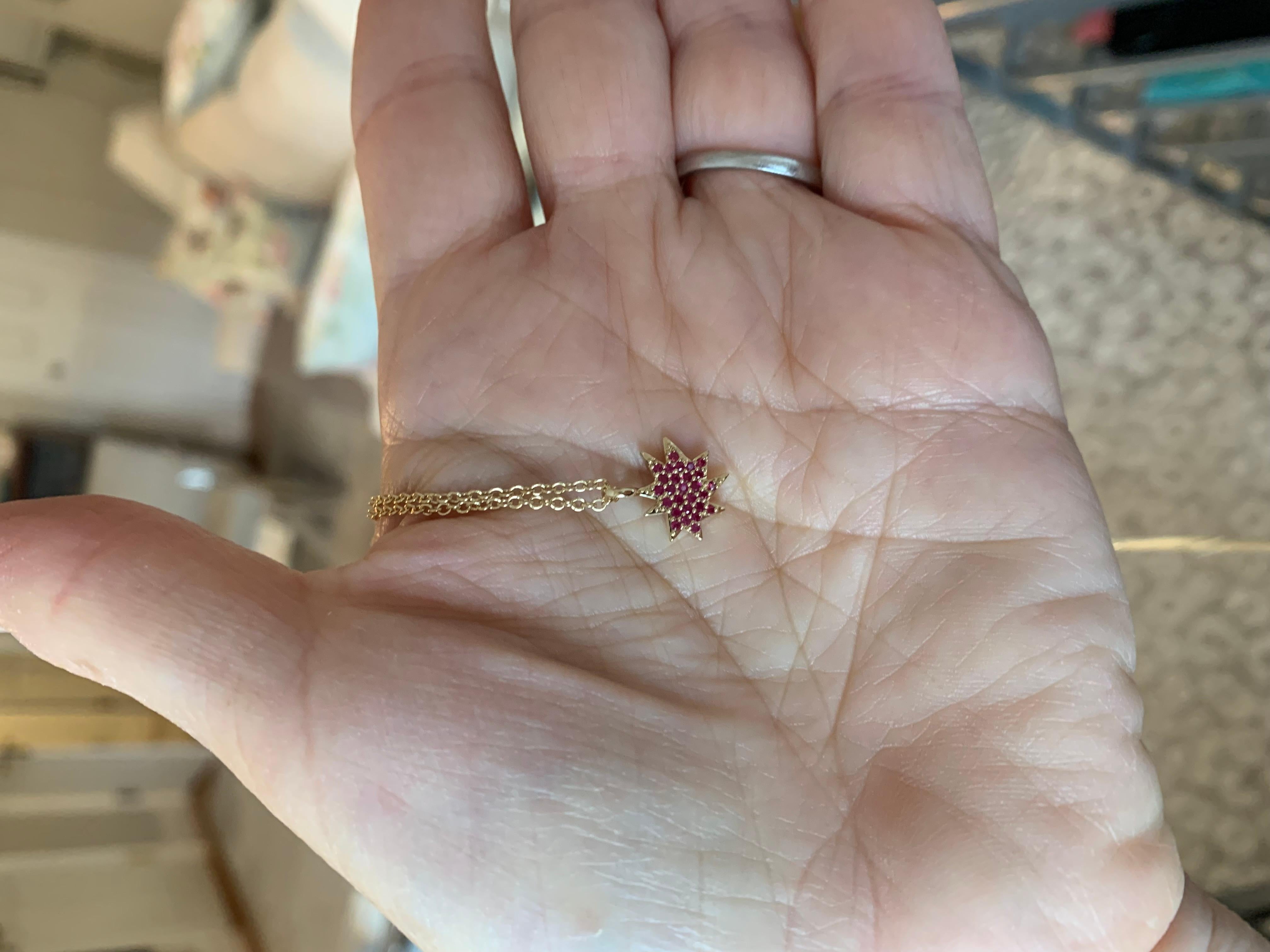 Round Cut Emily Kuvin Mini Stella Gold and Pavé Ruby Star Necklace For Sale