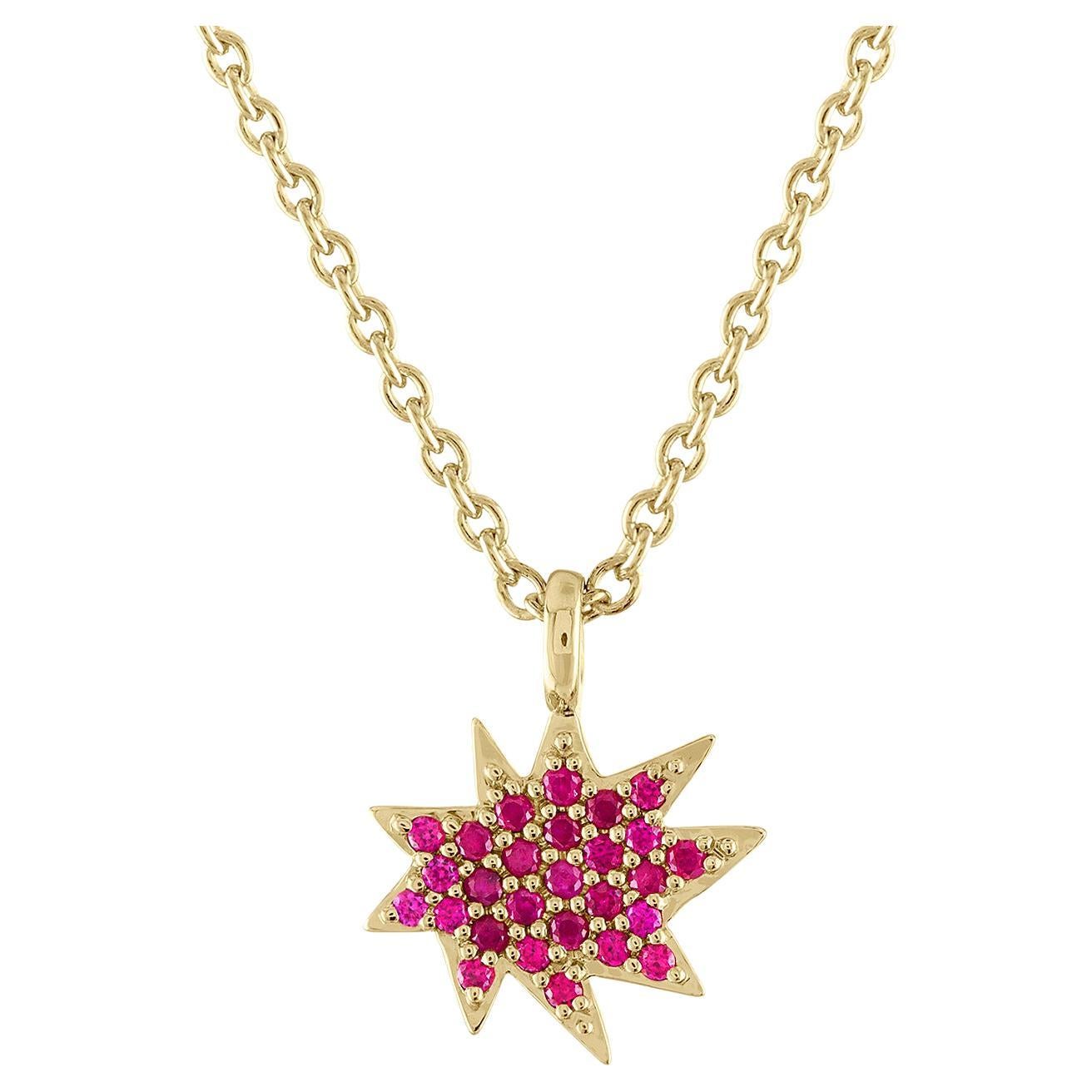 Emily Kuvin Mini Stella Gold and Pavé Ruby Star Necklace For Sale