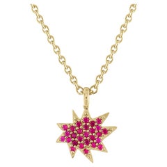 Emily Kuvin Mini Stella Gold and Pavé Ruby Star Necklace