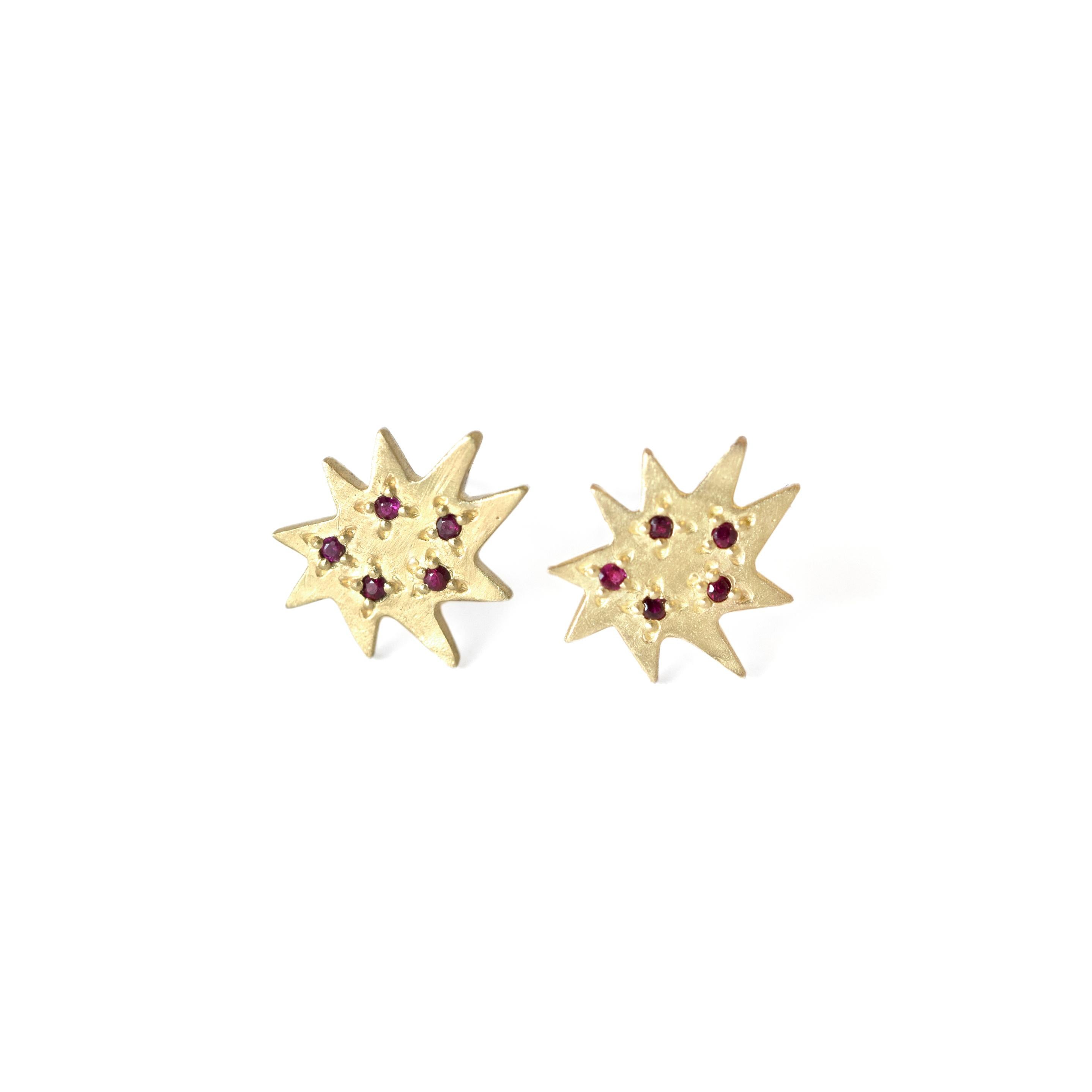 Round Cut Emily Kuvin Mini Stella Gold and Ruby Star Necklace