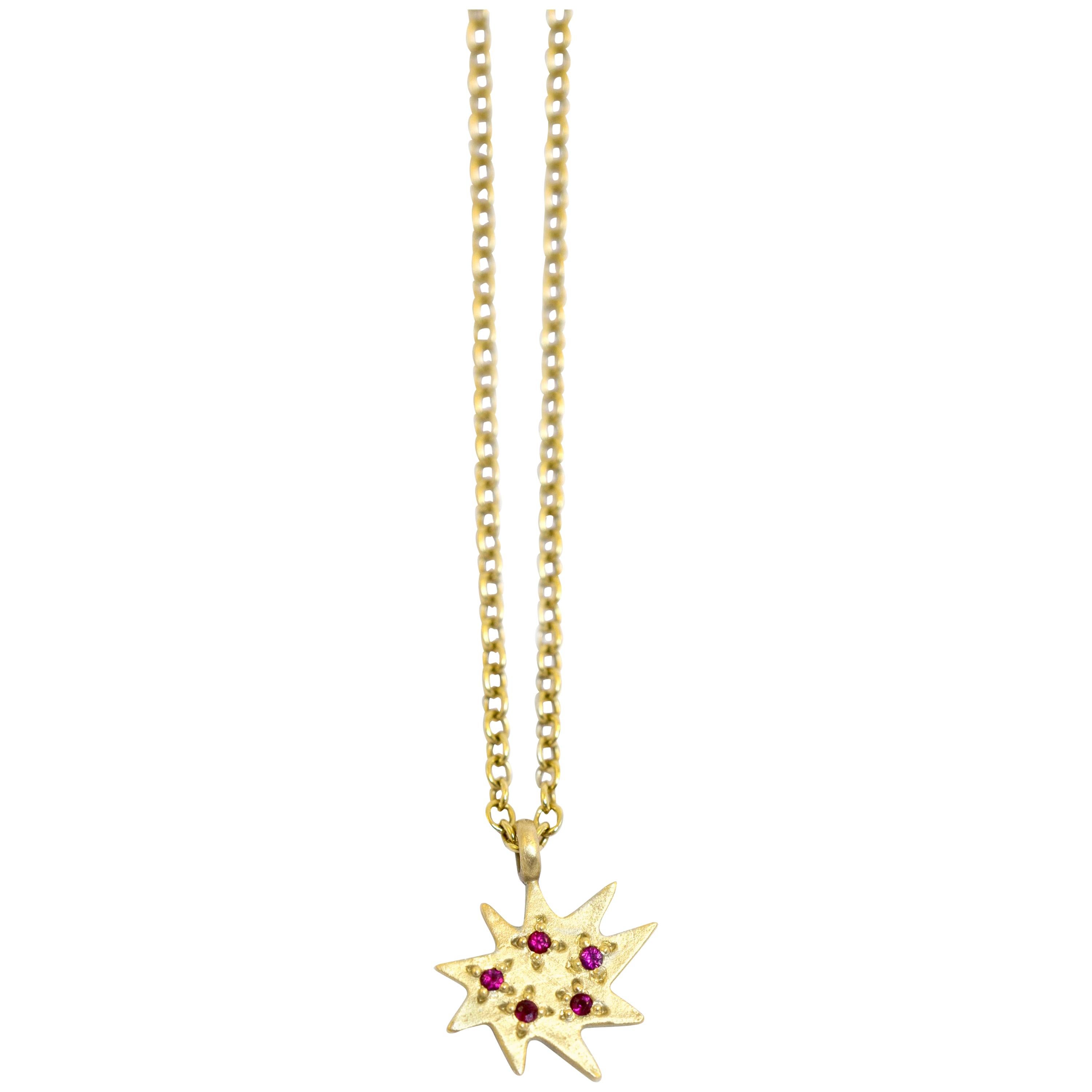 Emily Kuvin Mini Stella Gold and Ruby Star Necklace