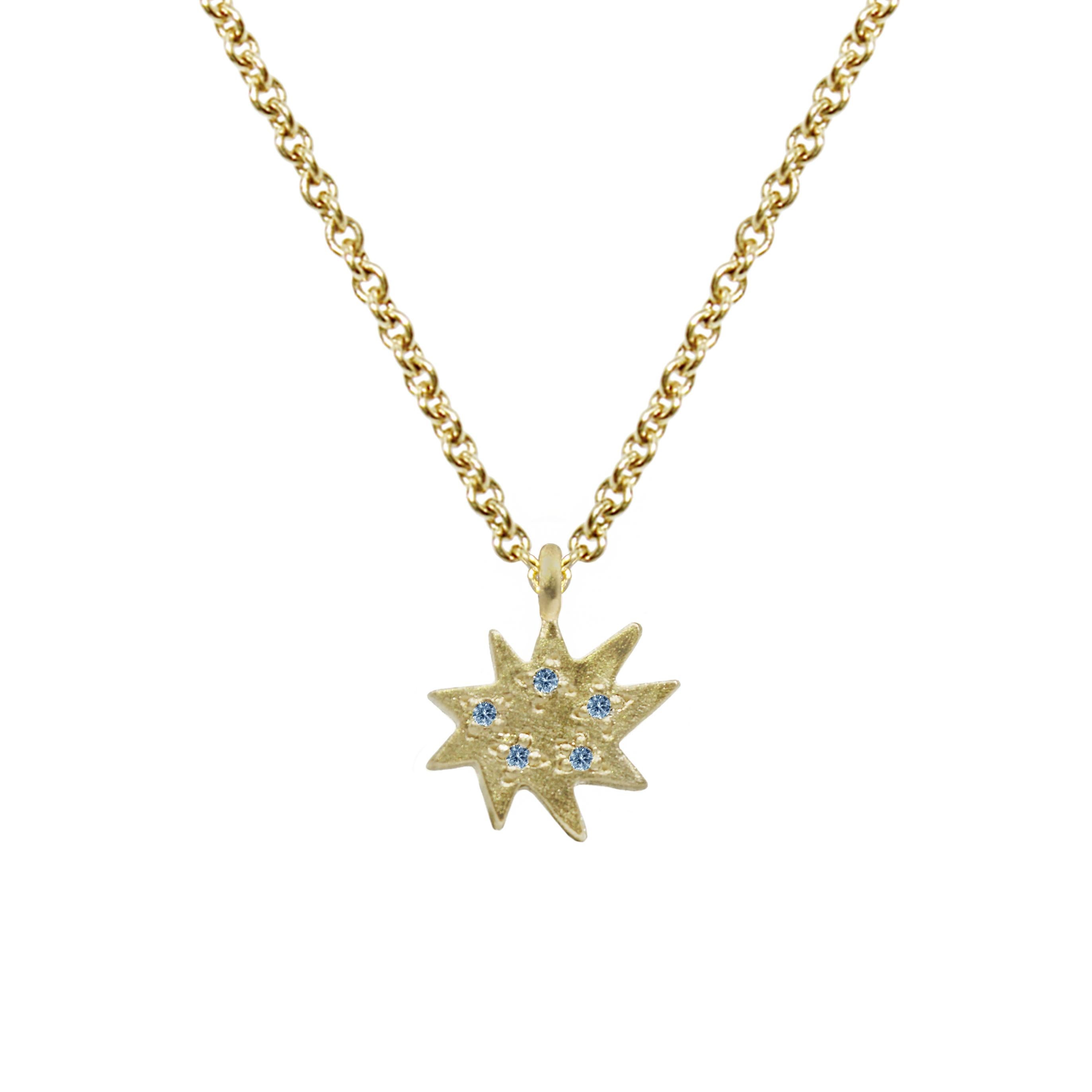Emily Kuvin Mini Stella Gold, Blue Topaz Organic Star Necklace, Alone or Layered