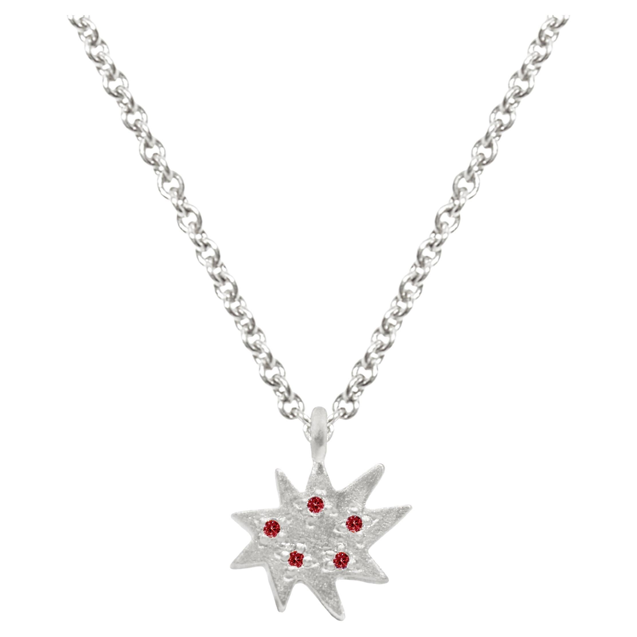 Emily Kuvin Mini Stella Silver and Ruby Star Necklace For Sale