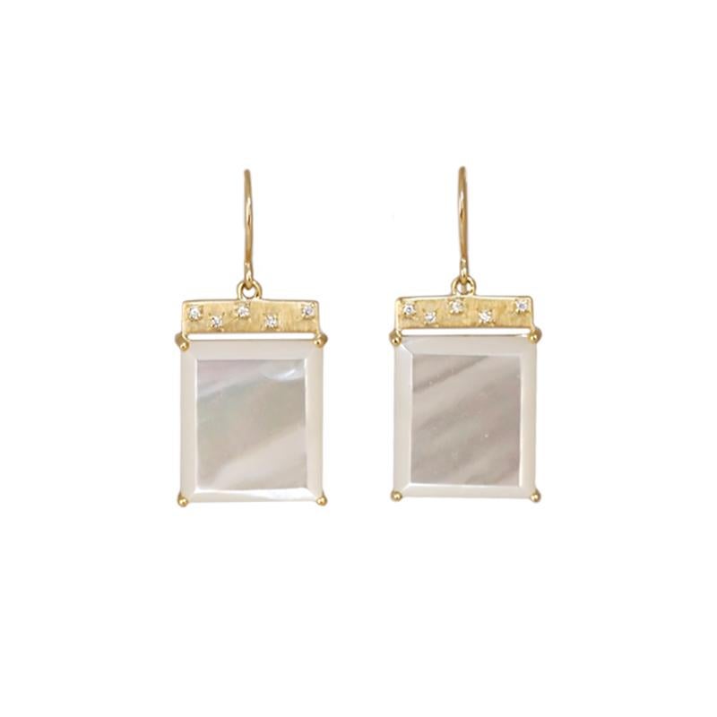 Contemporary Emily Kuvin Mother of Pearl, Diamond and Gold Tile Earrings For Sale