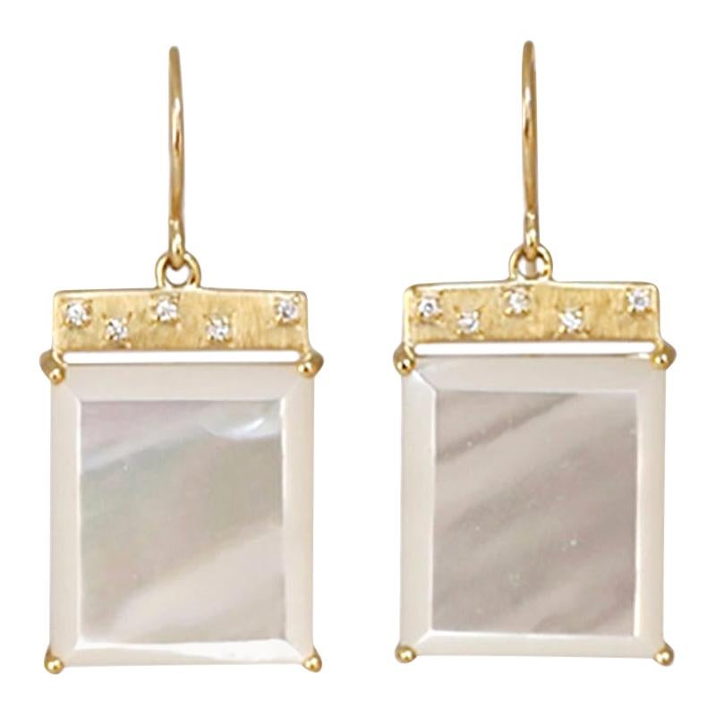 Emily Kuvin Mother of Pearl, Diamond and Gold Tile Earrings