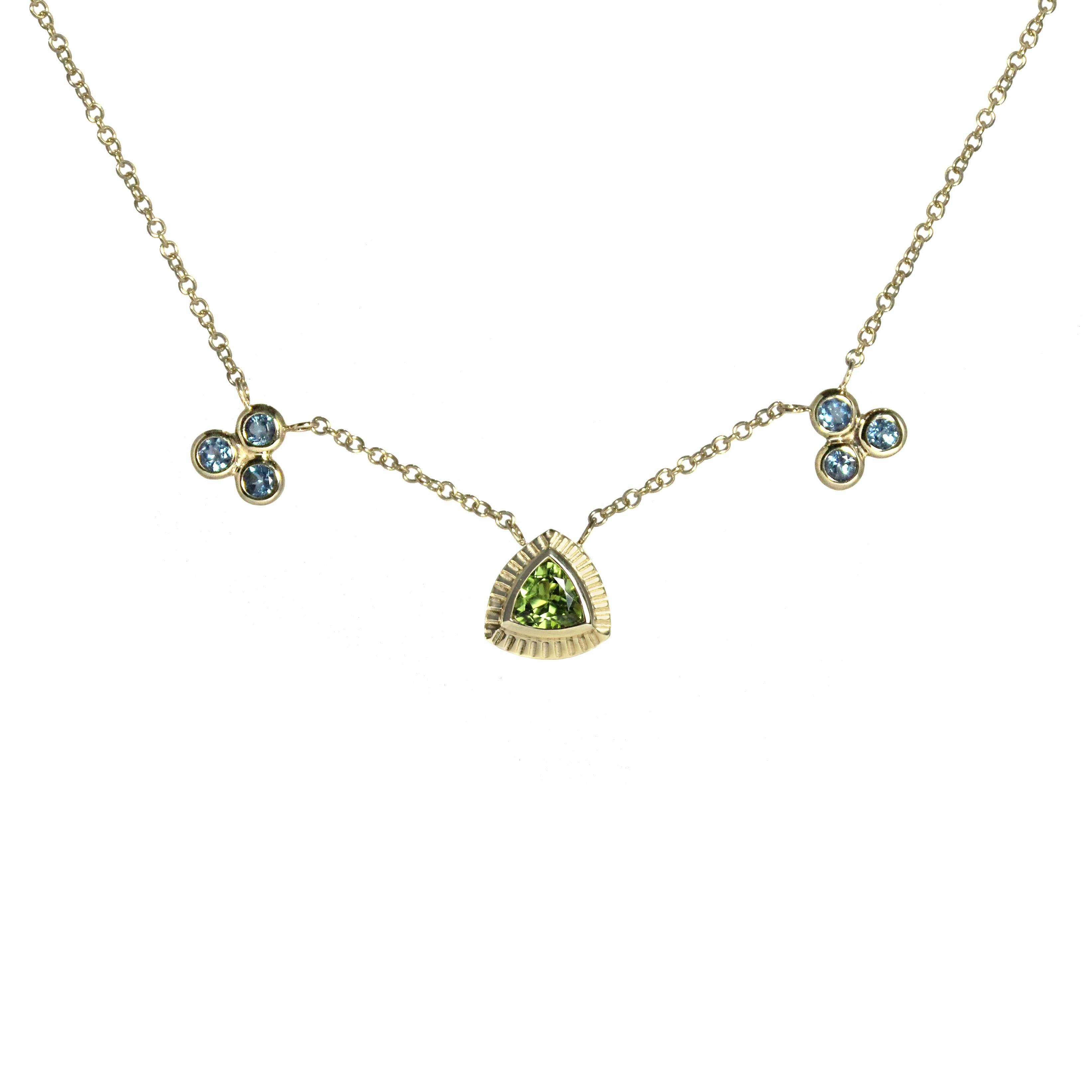 Emily Kuvin Peridot, Blue Topaz and Gold Necklace