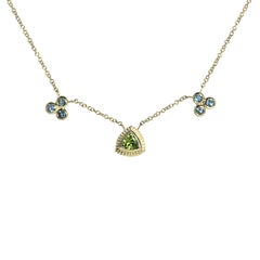 Emily Kuvin Peridot, Blue Topaz and Gold Necklace